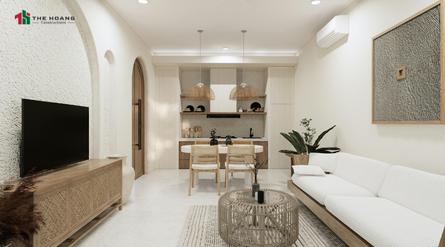 Tủ kệ phòng khách hiện đại và tối giản